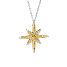 Kutup Yıldızı Kolye - Sitrin 18 ayar beyaz altın kolye (40 cm beyaz altın rolo zincir) #15x30jq
