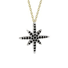 Kutup Yıldızı Kolye - Siyah zirkon 18 ayar beyaz altın kolye (40 cm altın rolo zincir) #16j5rxj