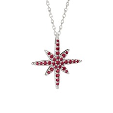 Rodolit garnet 8 ayar beyaz altın kolye (40 cm beyaz altın rolo zincir)