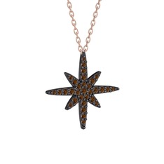 Kutup Yıldızı Kolye - Dumanlı kuvars 925 ayar siyah rodyum kaplama gümüş kolye (40 cm rose altın rolo zincir) #17c37r4