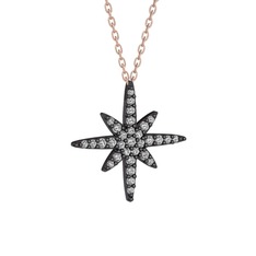 Kutup Yıldızı Kolye - Swarovski 925 ayar siyah rodyum kaplama gümüş kolye (40 cm rose altın rolo zincir) #17q9fz1