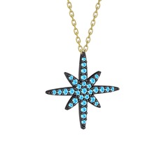 Kutup Yıldızı Kolye - Akuamarin 925 ayar siyah rodyum kaplama gümüş kolye (40 cm altın rolo zincir) #17spebk