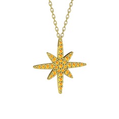Kutup Yıldızı Kolye - Sitrin 8 ayar altın kolye (40 cm altın rolo zincir) #1ankxe6