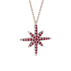 Kutup Yıldızı Kolye - Rodolit garnet 925 ayar gümüş kolye (40 cm rose altın rolo zincir) #1apsleg