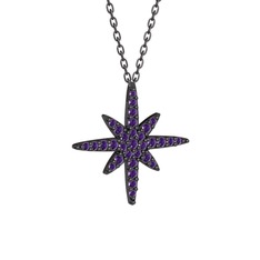 Kutup Yıldızı Kolye - Ametist 925 ayar siyah rodyum kaplama gümüş kolye (40 cm gümüş rolo zincir) #1bguvgq