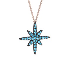 Kutup Yıldızı Kolye - Akuamarin 925 ayar siyah rodyum kaplama gümüş kolye (40 cm gümüş rolo zincir) #1c35a2
