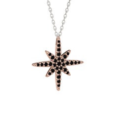 Siyah zirkon 925 ayar rose altın kaplama gümüş kolye (40 cm beyaz altın rolo zincir)