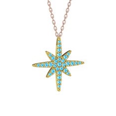 Kutup Yıldızı Kolye - Akuamarin 925 ayar altın kaplama gümüş kolye (40 cm rose altın rolo zincir) #1cla6xa