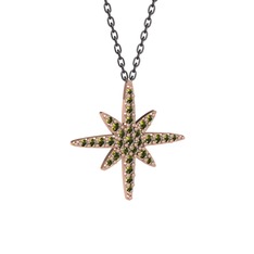 Kutup Yıldızı Kolye - Peridot 18 ayar rose altın kolye (40 cm gümüş rolo zincir) #1djfu1a