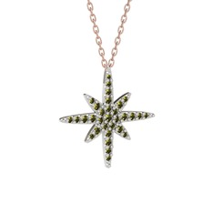 Peridot 8 ayar beyaz altın kolye (40 cm rose altın rolo zincir)