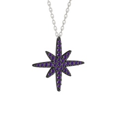Kutup Yıldızı Kolye - Ametist 925 ayar siyah rodyum kaplama gümüş kolye (40 cm gümüş rolo zincir) #1ge6bw9