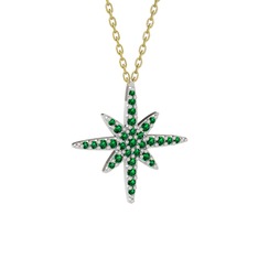 Kutup Yıldızı Kolye - Yeşil kuvars 14 ayar beyaz altın kolye (40 cm altın rolo zincir) #1hkpecz