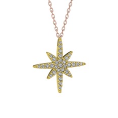Kutup Yıldızı Kolye - Beyaz zirkon 18 ayar altın kolye (40 cm rose altın rolo zincir) #1itdbm8