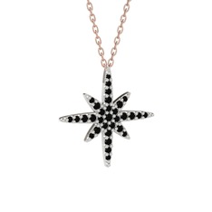 Kutup Yıldızı Kolye - Siyah zirkon 14 ayar beyaz altın kolye (40 cm rose altın rolo zincir) #1ki2qhl
