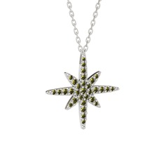Kutup Yıldızı Kolye - Peridot 8 ayar beyaz altın kolye (40 cm beyaz altın rolo zincir) #1kour0c