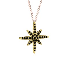 Kutup Yıldızı Kolye - Siyah zirkon 14 ayar altın kolye (40 cm gümüş rolo zincir) #1kp3e1y