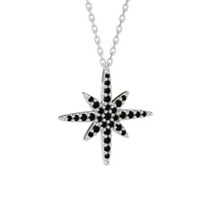 Kutup Yıldızı Kolye - Siyah zirkon 8 ayar beyaz altın kolye (40 cm beyaz altın rolo zincir) #1kzmbe2