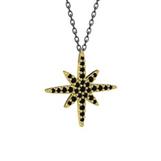 Kutup Yıldızı Kolye - Siyah zirkon 8 ayar altın kolye (40 cm gümüş rolo zincir) #1lni39b