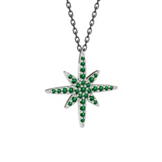 Kutup Yıldızı Kolye - Yeşil kuvars 8 ayar beyaz altın kolye (40 cm gümüş rolo zincir) #1ocukui