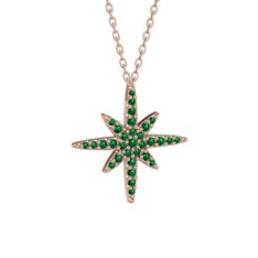 Kutup Yıldızı Kolye - Yeşil kuvars 8 ayar rose altın kolye (40 cm gümüş rolo zincir) #1oihbtf