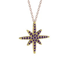 Kutup Yıldızı Kolye - Ametist 925 ayar altın kaplama gümüş kolye (40 cm rose altın rolo zincir) #1okwcpk