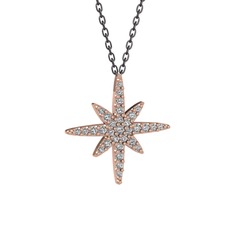 Beyaz zirkon 18 ayar rose altın kolye (40 cm gümüş rolo zincir)