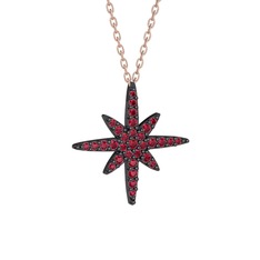 Kutup Yıldızı Kolye - Rodolit garnet 925 ayar siyah rodyum kaplama gümüş kolye (40 cm rose altın rolo zincir) #1sh6nv0
