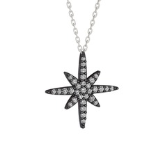 Kutup Yıldızı Kolye - Swarovski 925 ayar siyah rodyum kaplama gümüş kolye (40 cm beyaz altın rolo zincir) #1t3ihe3