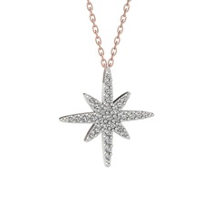Swarovski 14 ayar beyaz altın kolye (40 cm rose altın rolo zincir)