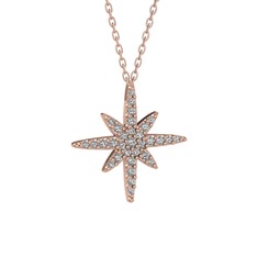 Kutup Yıldızı Kolye - Swarovski 925 ayar rose altın kaplama gümüş kolye (40 cm rose altın rolo zincir) #2j9s8w