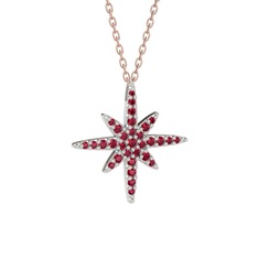 Kutup Yıldızı Kolye - Rodolit garnet 18 ayar beyaz altın kolye (40 cm rose altın rolo zincir) #4ds24r
