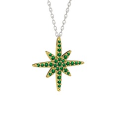 Kutup Yıldızı Kolye - Yeşil kuvars 14 ayar altın kolye (40 cm gümüş rolo zincir) #9af6op