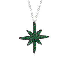 Kutup Yıldızı Kolye - Yeşil kuvars 925 ayar siyah rodyum kaplama gümüş kolye (40 cm gümüş rolo zincir) #9khn1i