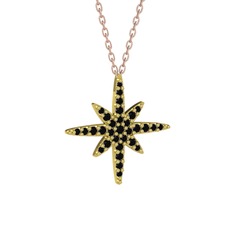 Siyah zirkon 18 ayar altın kolye (40 cm rose altın rolo zincir)