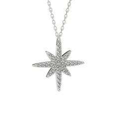 Kutup Yıldızı Kolye - Beyaz zirkon 925 ayar gümüş kolye (40 cm beyaz altın rolo zincir) #a9mx0e