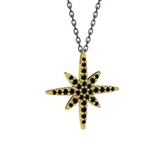 Siyah zirkon 18 ayar altın kolye (40 cm gümüş rolo zincir)