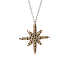 Peridot 925 ayar rose altın kaplama gümüş kolye (40 cm beyaz altın rolo zincir)