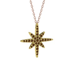 Kutup Yıldızı Kolye - Dumanlı kuvars 18 ayar altın kolye (40 cm rose altın rolo zincir) #e06iww