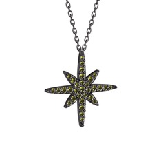 Kutup Yıldızı Kolye - Peridot 925 ayar siyah rodyum kaplama gümüş kolye (40 cm gümüş rolo zincir) #ecggfz