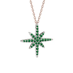 Kutup Yıldızı Kolye - Yeşil kuvars 14 ayar beyaz altın kolye (40 cm gümüş rolo zincir) #f0rz4c