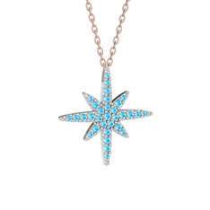Kutup Yıldızı Kolye - Akuamarin 925 ayar gümüş kolye (40 cm rose altın rolo zincir) #iodc3h