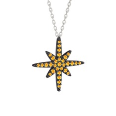 Kutup Yıldızı Kolye - Sitrin 925 ayar siyah rodyum kaplama gümüş kolye (40 cm beyaz altın rolo zincir) #ir3pzx