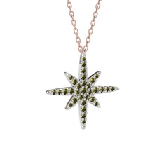 Kutup Yıldızı Kolye - Peridot 925 ayar gümüş kolye (40 cm rose altın rolo zincir) #iwki2s