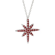 Garnet 14 ayar beyaz altın kolye (40 cm beyaz altın rolo zincir)