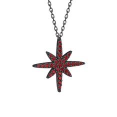 Kutup Yıldızı Kolye - Garnet 925 ayar siyah rodyum kaplama gümüş kolye (40 cm gümüş rolo zincir) #l3ihjx