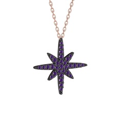 Kutup Yıldızı Kolye - Ametist 925 ayar siyah rodyum kaplama gümüş kolye (40 cm rose altın rolo zincir) #mgnczq