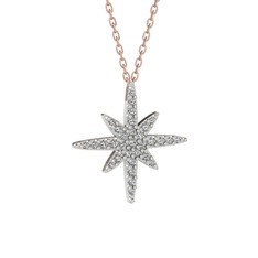 Kutup Yıldızı Kolye - Beyaz zirkon 925 ayar gümüş kolye (40 cm rose altın rolo zincir) #mrbkso