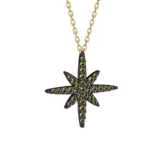 Kutup Yıldızı Kolye - Peridot 925 ayar siyah rodyum kaplama gümüş kolye (40 cm gümüş rolo zincir) #n5ktei