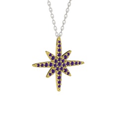 Kutup Yıldızı Kolye - Ametist 8 ayar altın kolye (40 cm beyaz altın rolo zincir) #pepccr