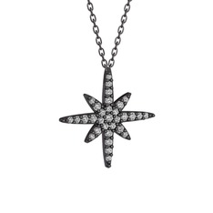 Kutup Yıldızı Kolye - Beyaz zirkon 925 ayar siyah rodyum kaplama gümüş kolye (40 cm gümüş rolo zincir) #qfvqmw